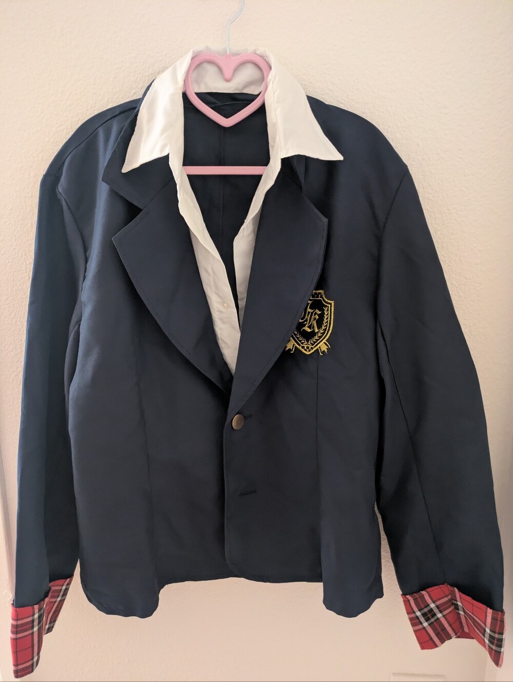 Navy Three Quarter Sleeve School Girl Cosplay Faux Twofer Shirt Jacket XL